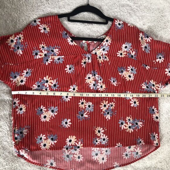 Madewell Top Womens XS Floral Stripe Cropped Boxy Oversized Keyhole Back Boho - Picture 8 of 10